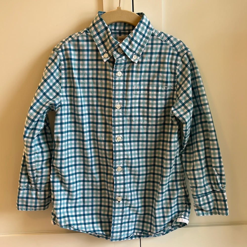 J.Crew Crewcuts Boys' Secret Wash shirt in blue gingham, size 4-5